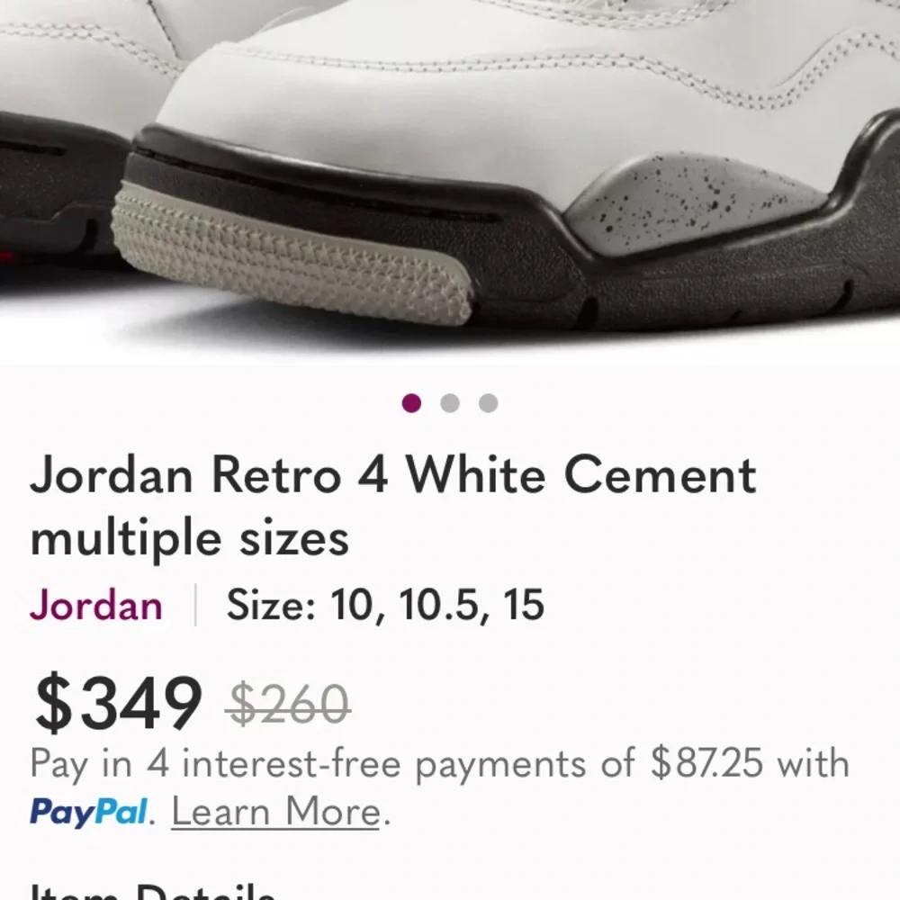Nike Air Jordan 4 Retro White Cement Mens Size 15 Sneakers 840606-192 Pls Read